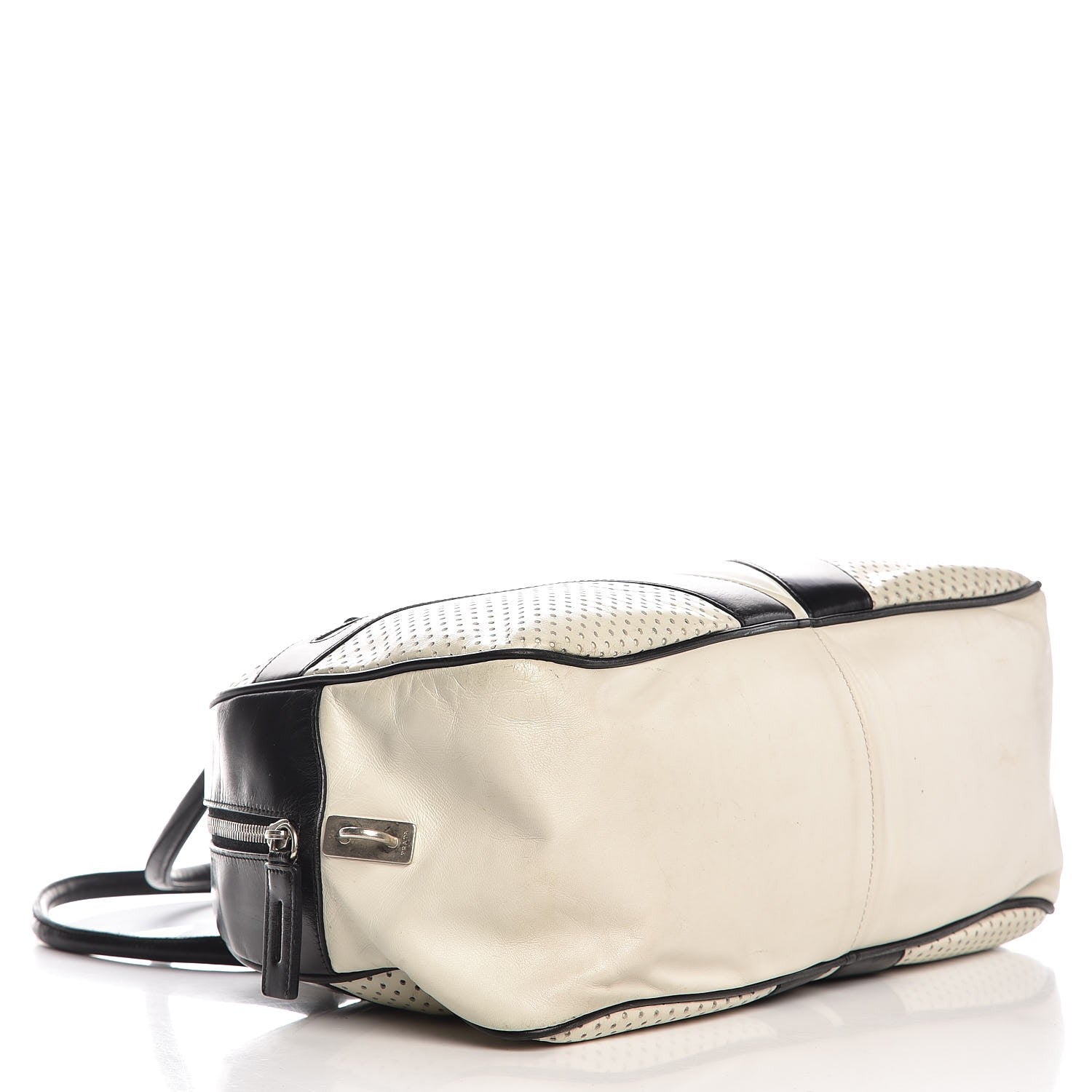 Prada Vitello Drive Perforated Bowling Bag Gesso Black 4 of 15