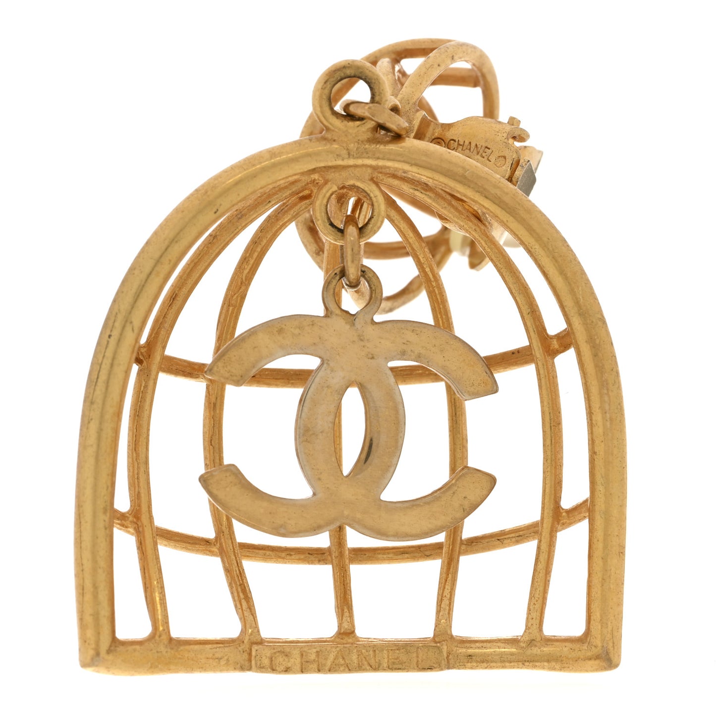CC Bird Cage Drop Clip On Earrings Gold