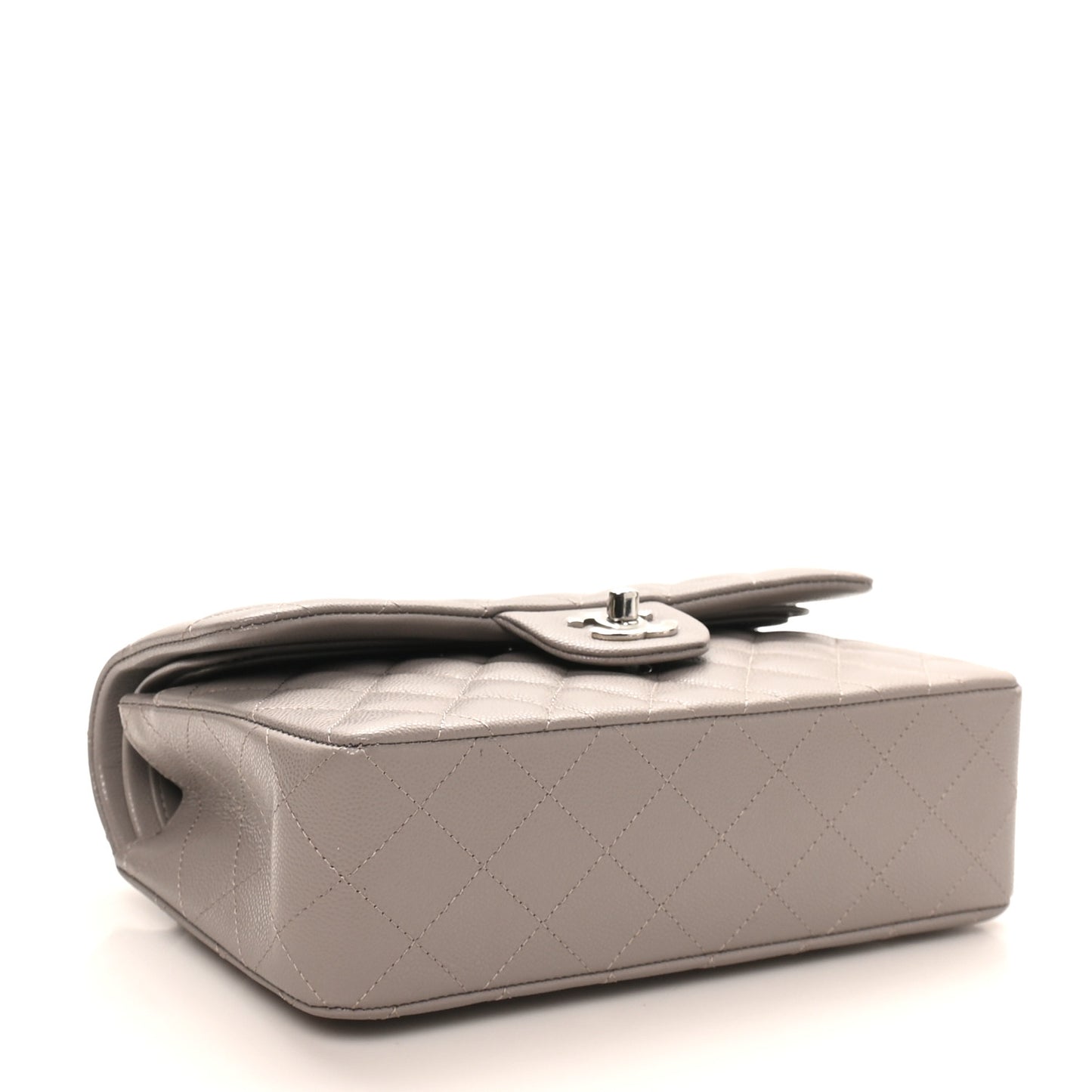 Caviar Quilted Small Double Flap Grey