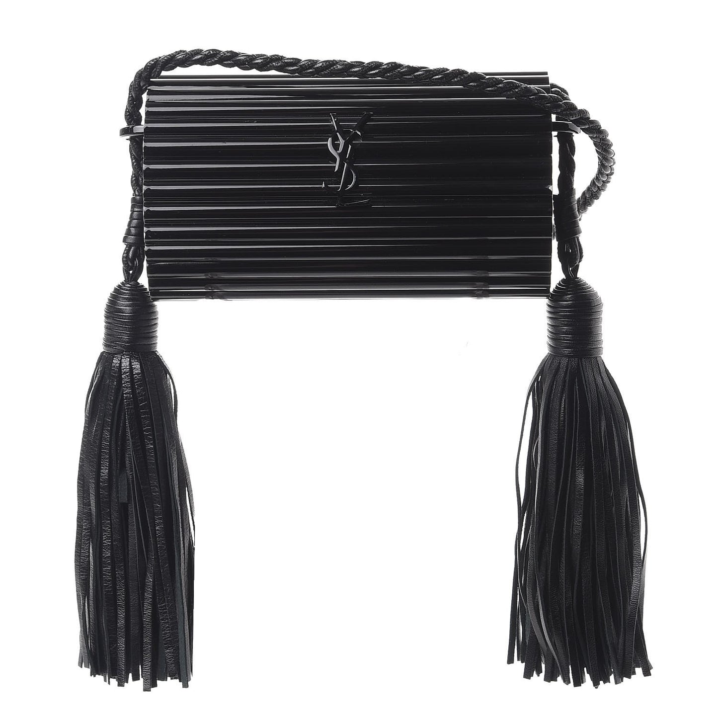 Ribbed Plexiglass Lambskin Fringe Monogram Opium Box Bag Black