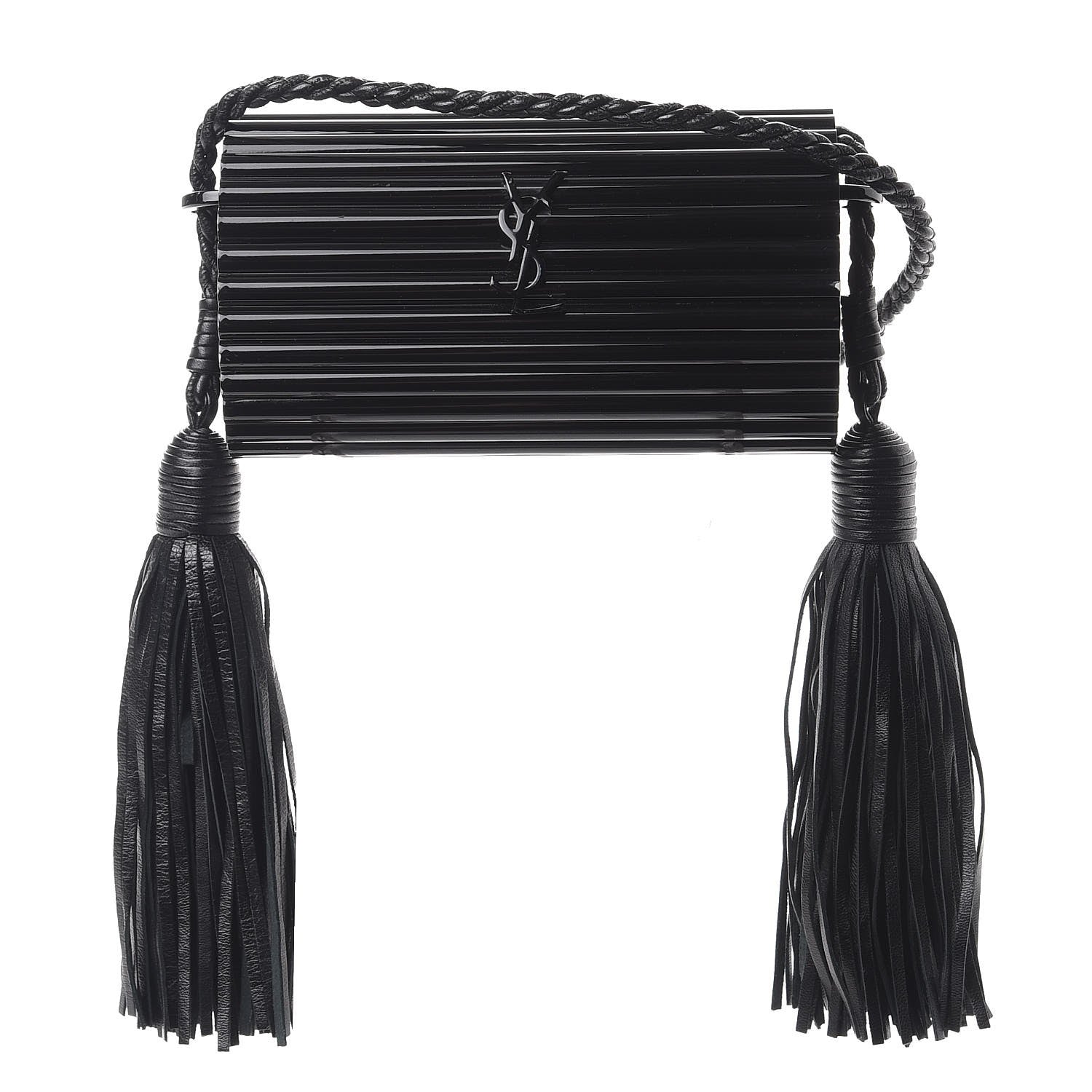 Saint Laurent Ribbed Plexiglass Lambskin Fringe Monogram Opium Box Bag Black 1 of 9