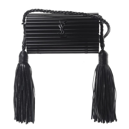 Saint Laurent Ribbed Plexiglass Lambskin Fringe Monogram Opium Box Bag Black 1 of 9