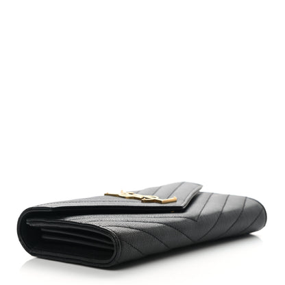 Saint Laurent Grain De Poudre Matelasse Chevron Monogram Flap Wallet Black 4 of 10