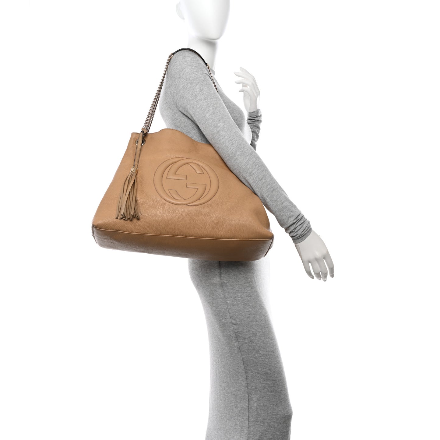 Pebbled Calfskin Large Soho Chain Shoulder Bag Nude