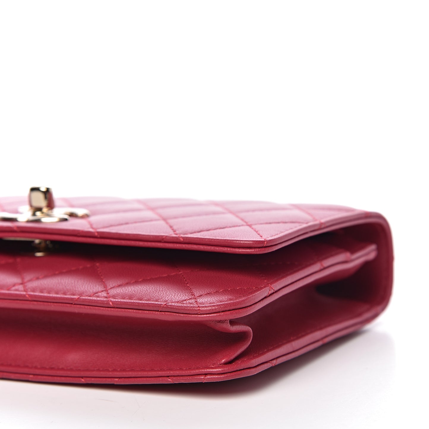 Lambskin Quilted Trendy CC Wallet On Chain WOC Dark Pink