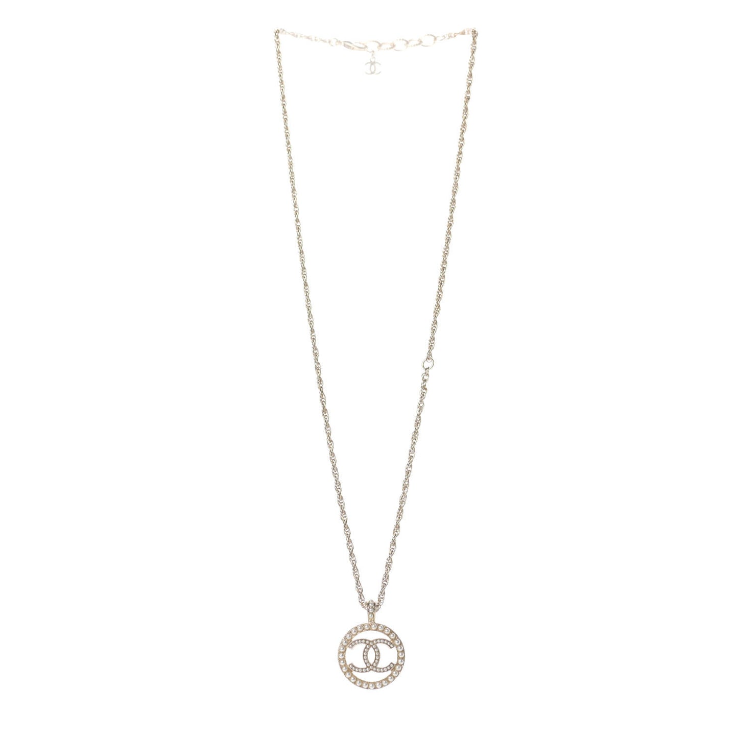 Pearl CC Round Pendant Necklace Gold