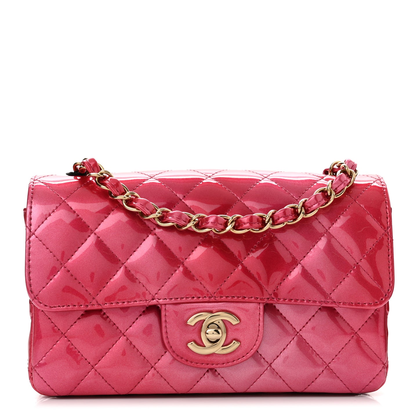 Shaded Patent Calfskin Quilted Mini Rectangular Flap Pink Dark Pink