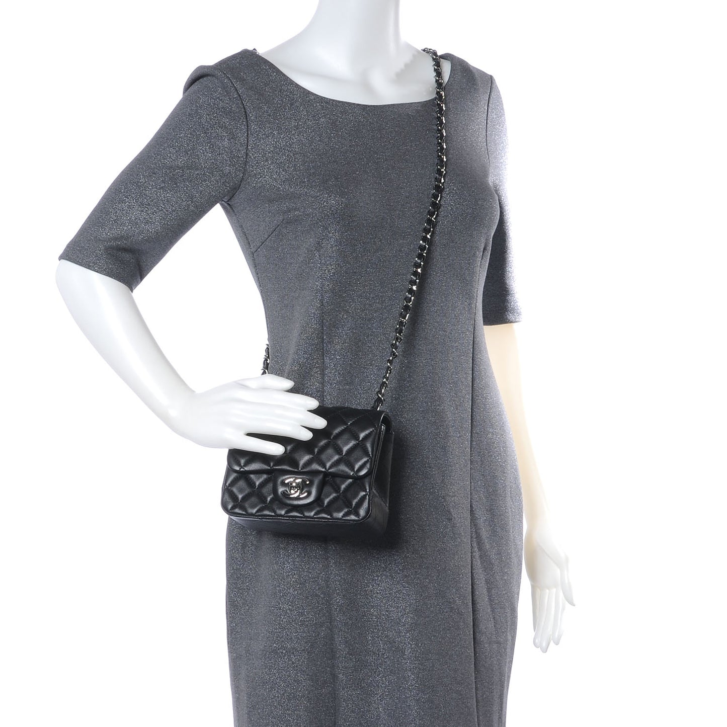 Lambskin Quilted Mini Square Flap Black