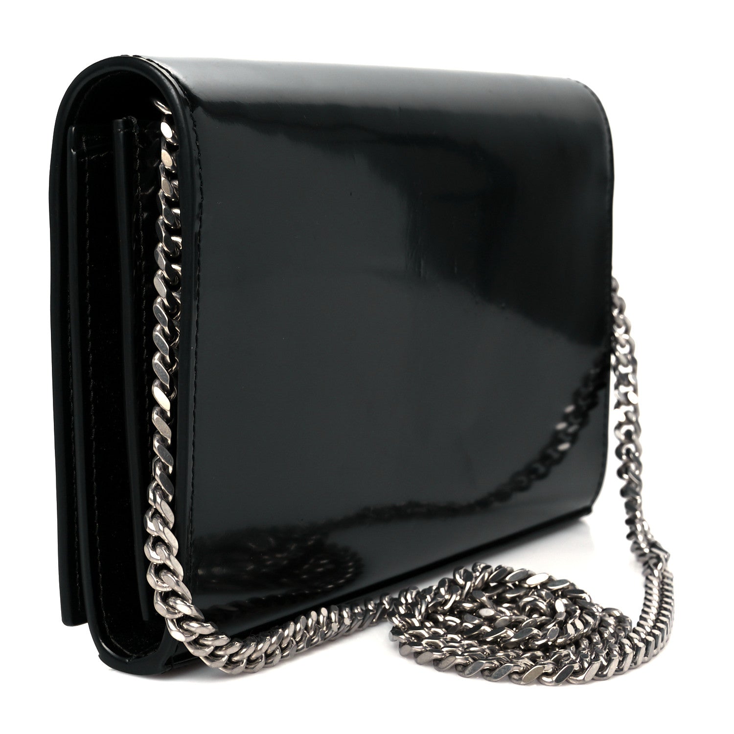 Saint Laurent Glazed Calfskin Cassandre Wallet On Chain WOC Black 3 of 9