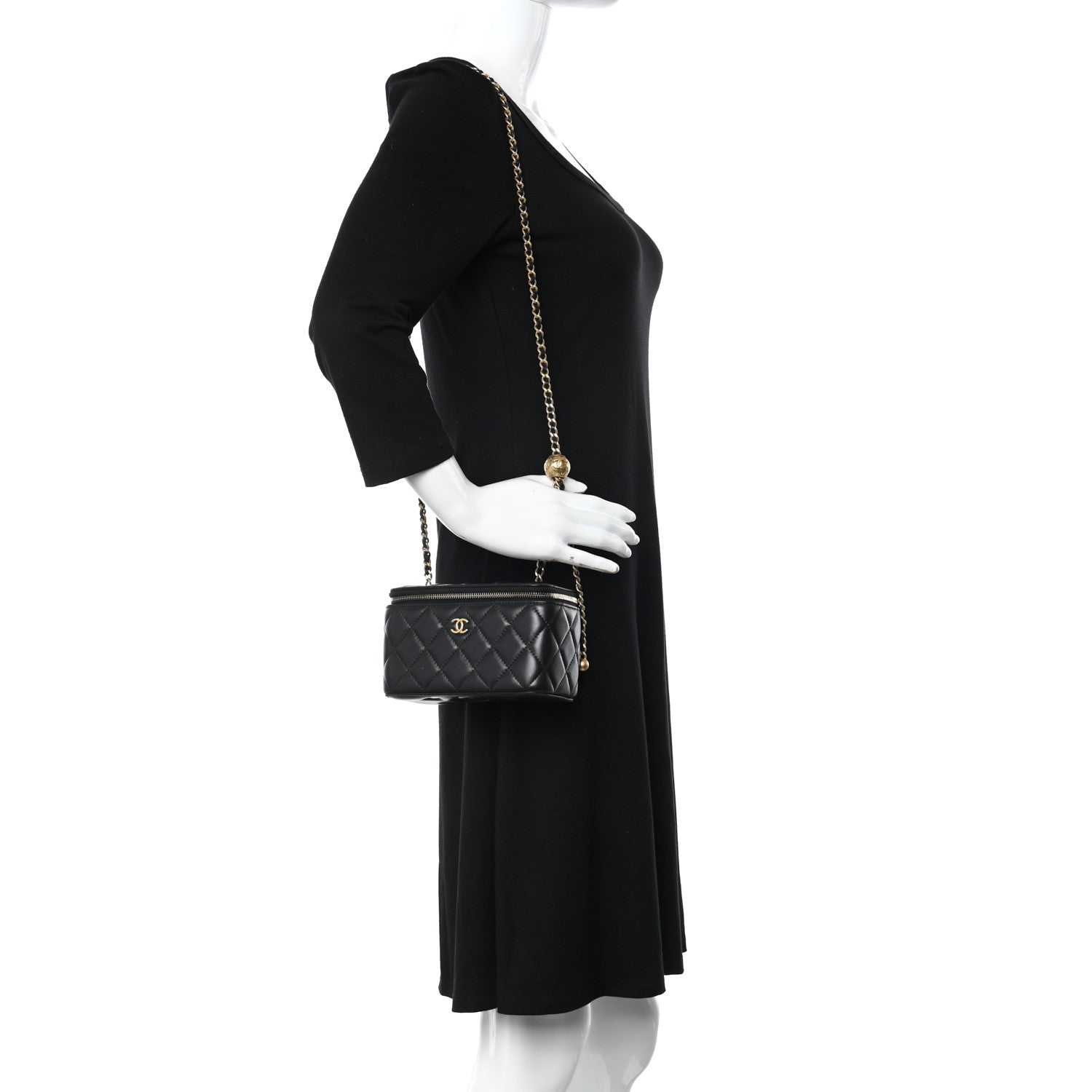 Chanel Lambskin Quilted Small Pearl Crush Vanity Case With Chain Black 3 of 12