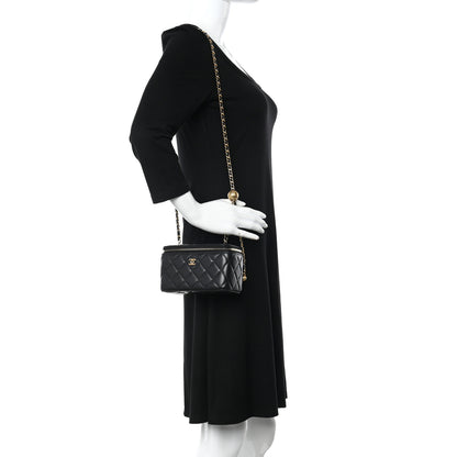 Chanel Lambskin Quilted Small Pearl Crush Vanity Case With Chain Black 3 of 12
