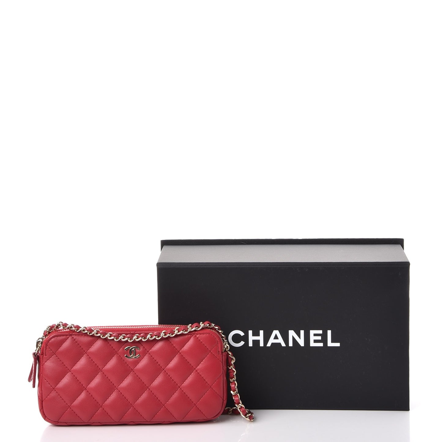 Lambskin Quilted Small Clutch With Chain Dark Pink