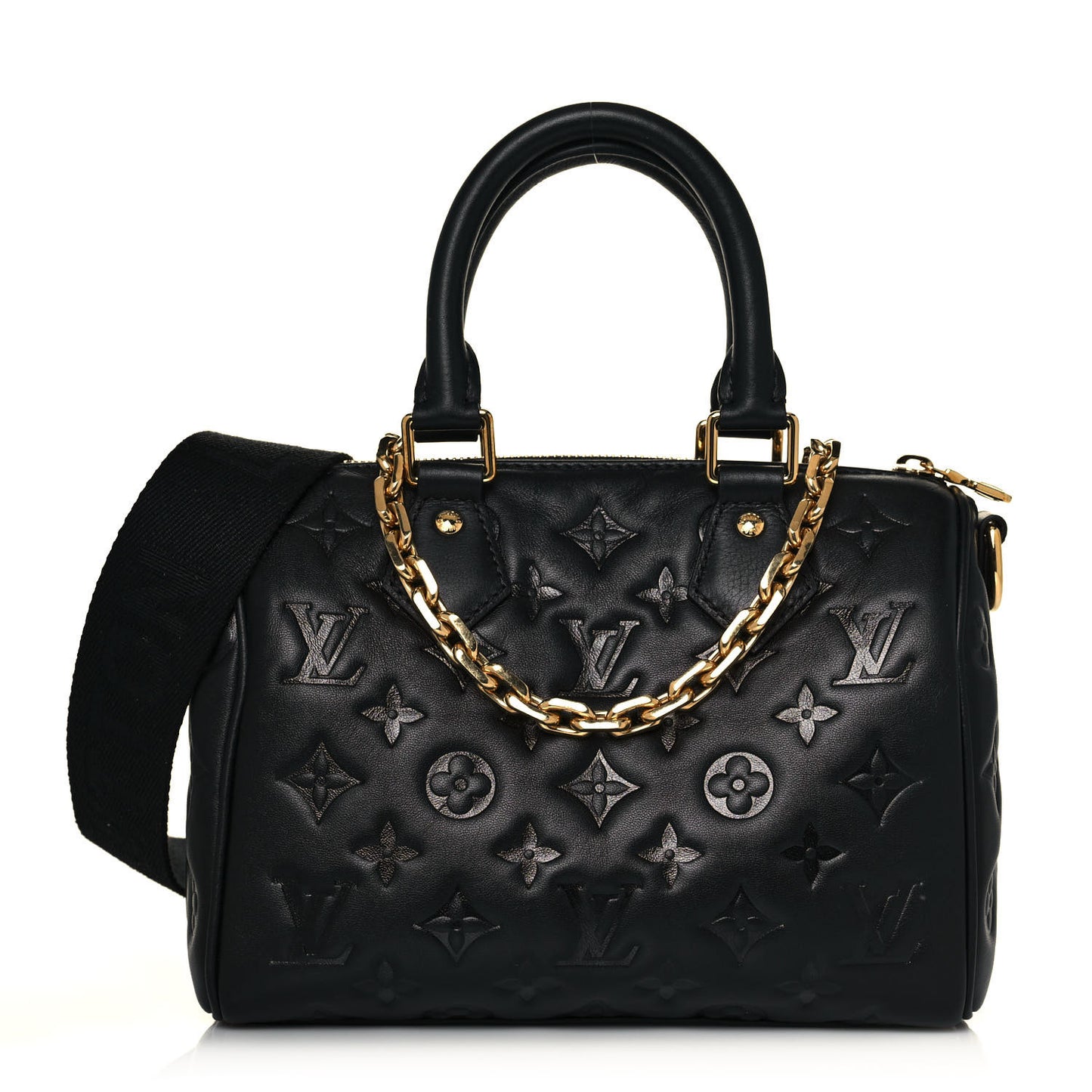 Lambskin Embossed Monogram Speedy 22 Bandouliere Black