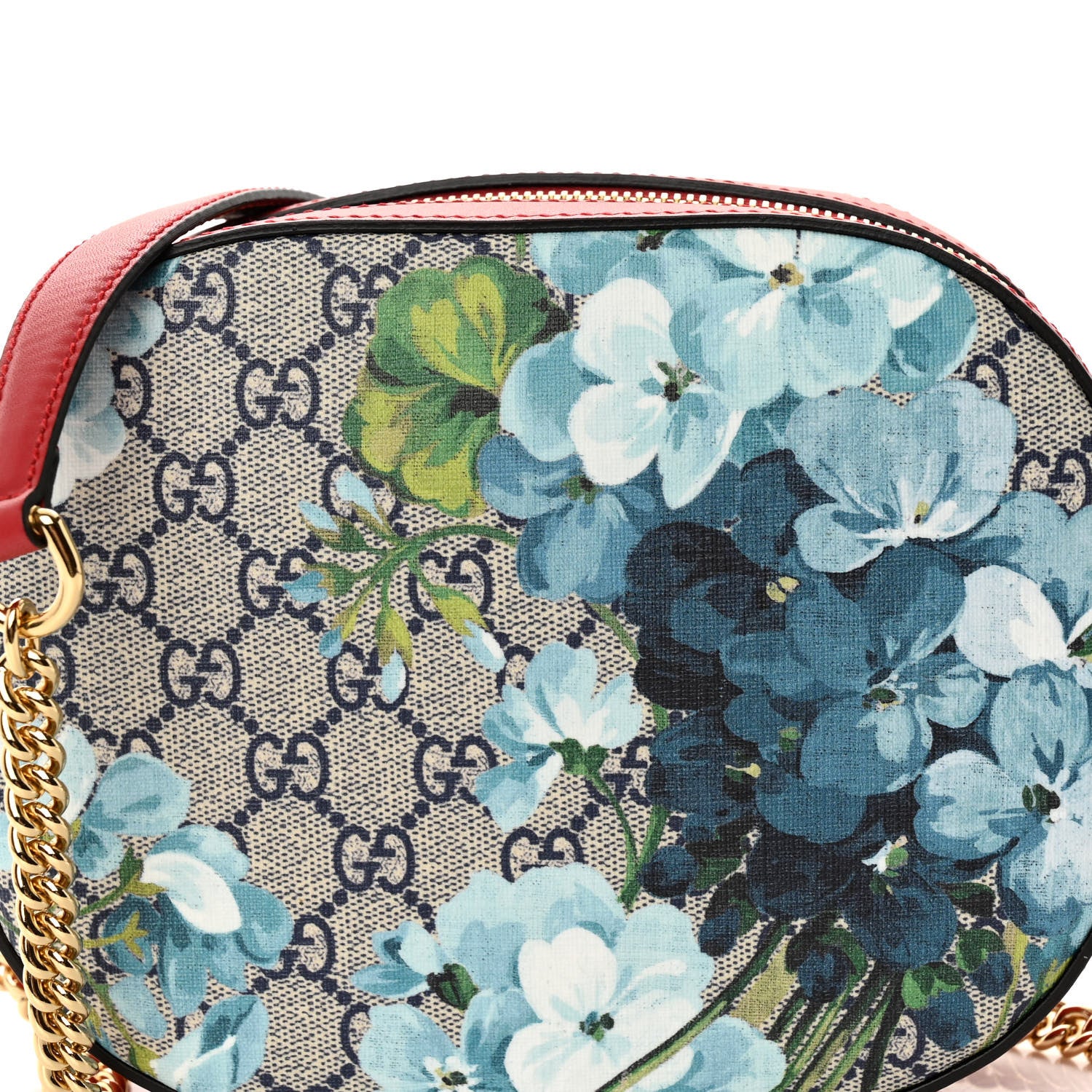 Gucci GG Supreme Monogram Blooms Mini Chain Shoulder Bag Beige Blue Navy Hibiscus Red 8 of 10