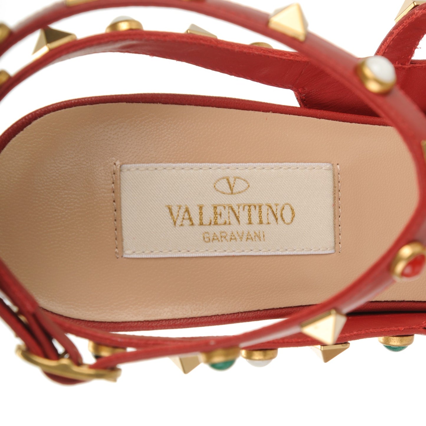 Calfskin Rockstud Rolling Ankle Strap 100mm Pumps 39.5 Rosso Valentino