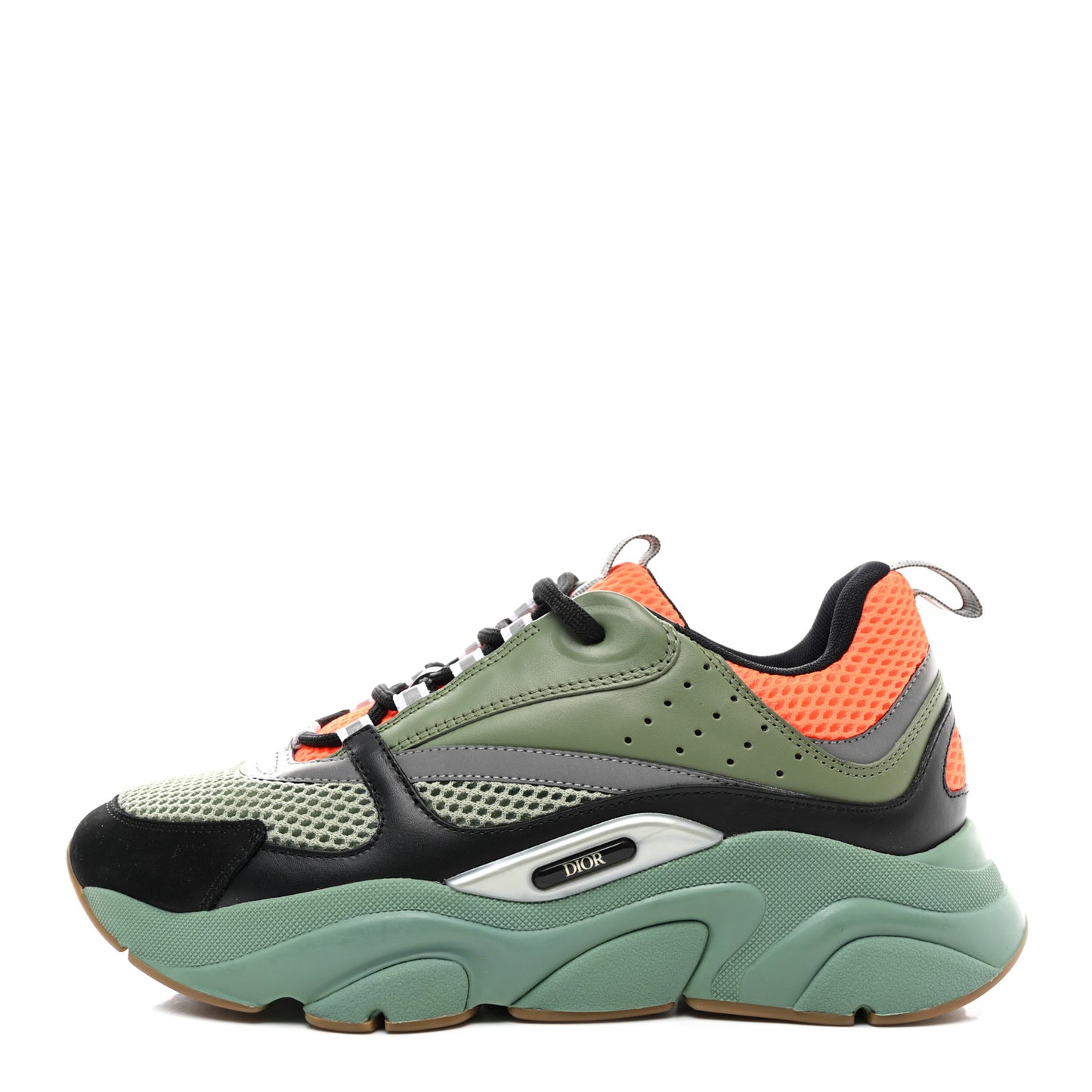Technical Mesh Calfskin Mens B22 Sneakers 41 Olive Green Orange Black