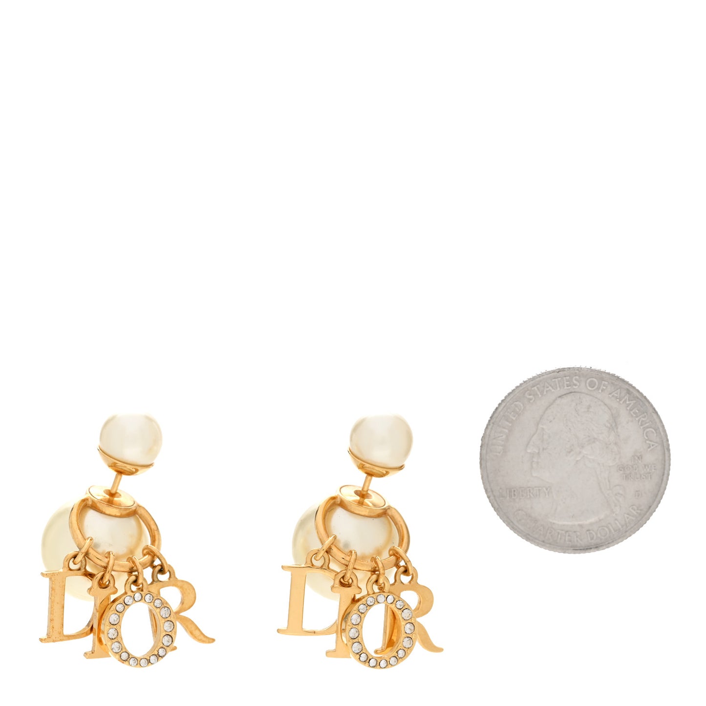 Pearl Crystal Tribal Logo Charms Earrings Gold