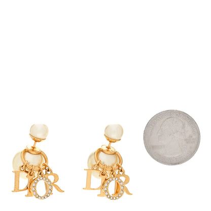 Christian Dior Pearl Crystal Tribal Logo Charms Earrings Gold 2 of 4
