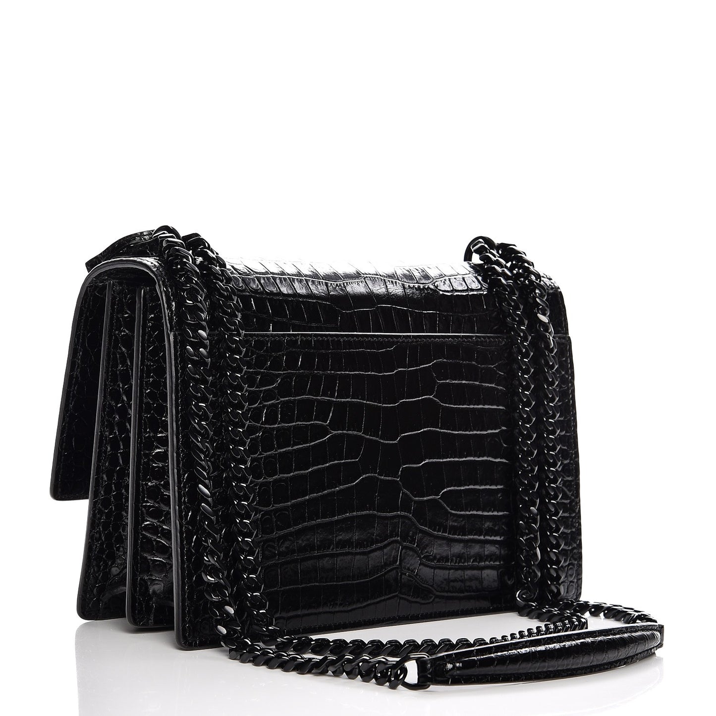 Calfskin Crocodile Embossed Medium Monochrome Monogram Sunset Black