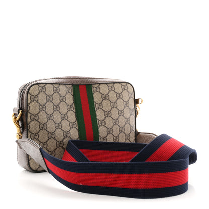 Gucci GG Supreme Monogram Textured Dollar Calfskin Web Ophidia Wristlet Shoulder Bag Beige Ebony New Acero 3 of 10