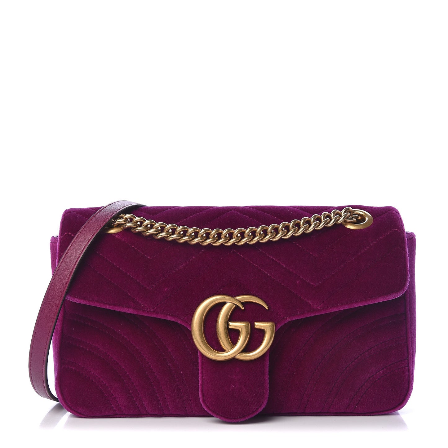 Velvet Matelasse Small GG Marmont Shoulder Bag Fuchsia Violet Cyclamen