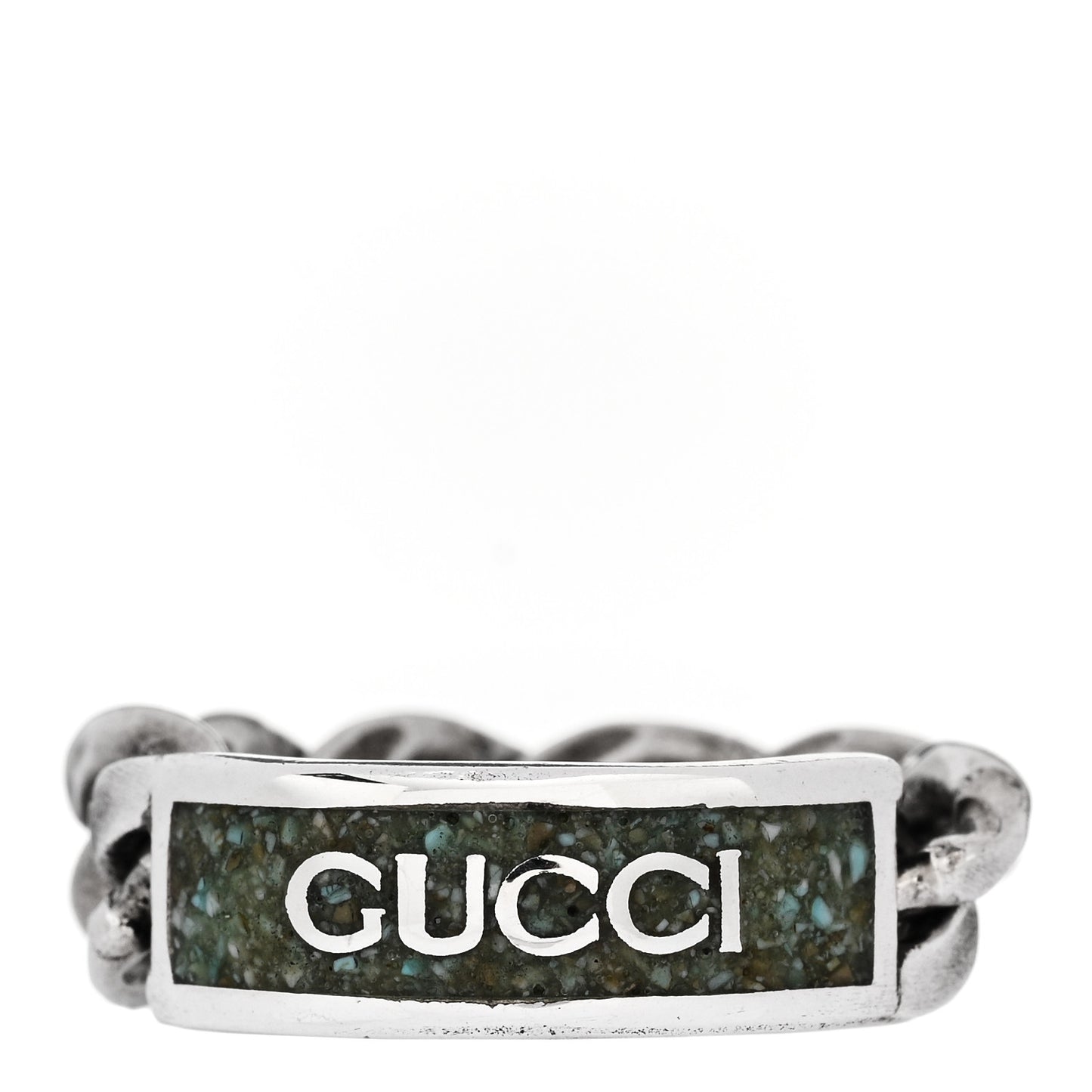 Sterling Silver Enamel Logo Chain Ring 53 6.5 Turquoise