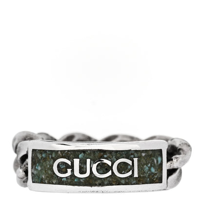 Gucci Sterling Silver Enamel Logo Chain Ring 53 6.5 Turquoise 1 of 6