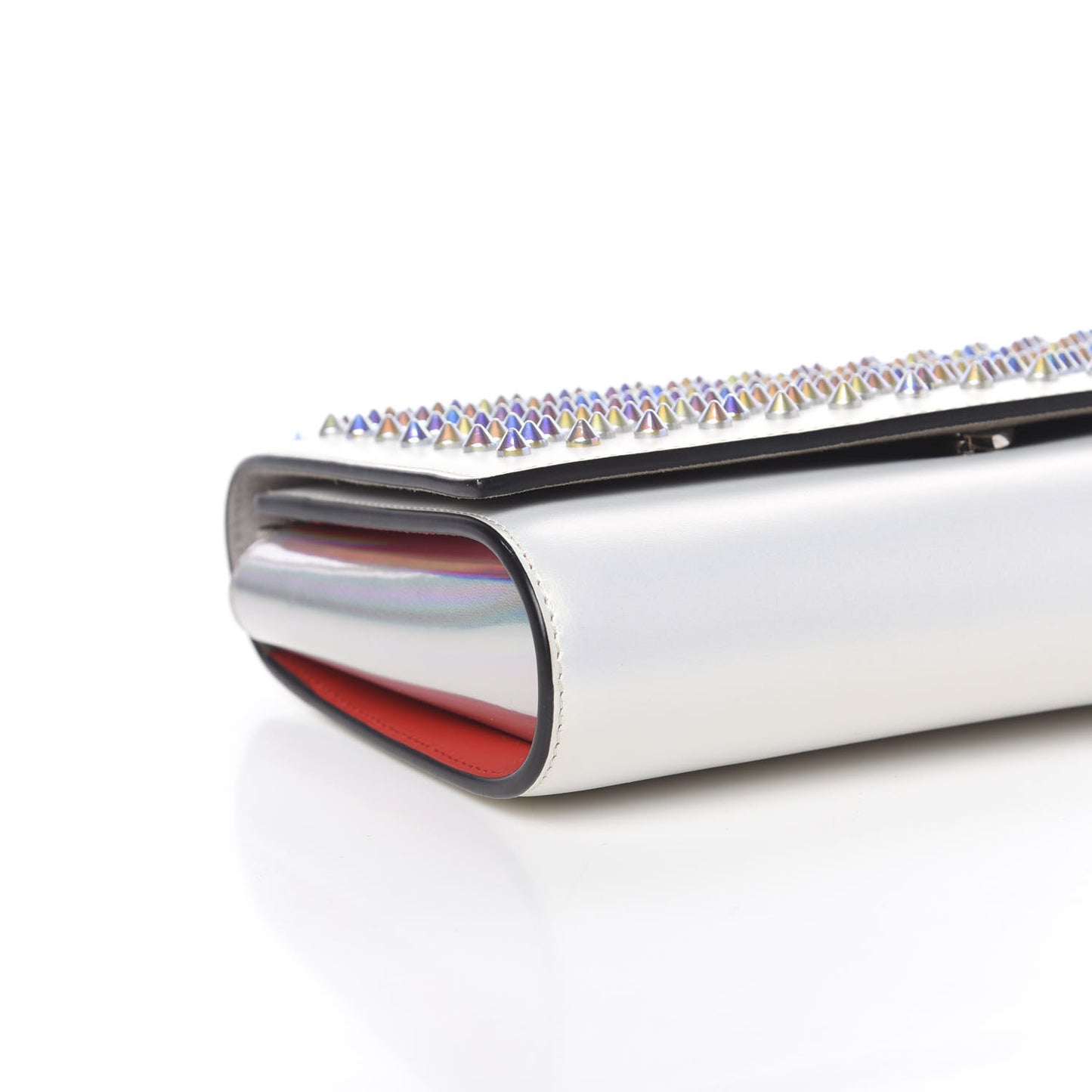 Metallic Calfskin Spikes Multimetal Paloma Clutch White