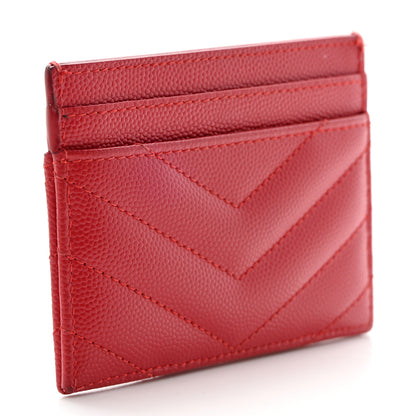 Saint Laurent Grain De Poudre Matelasse Chevron Monogram Credit Card Case New Red 3 of 14