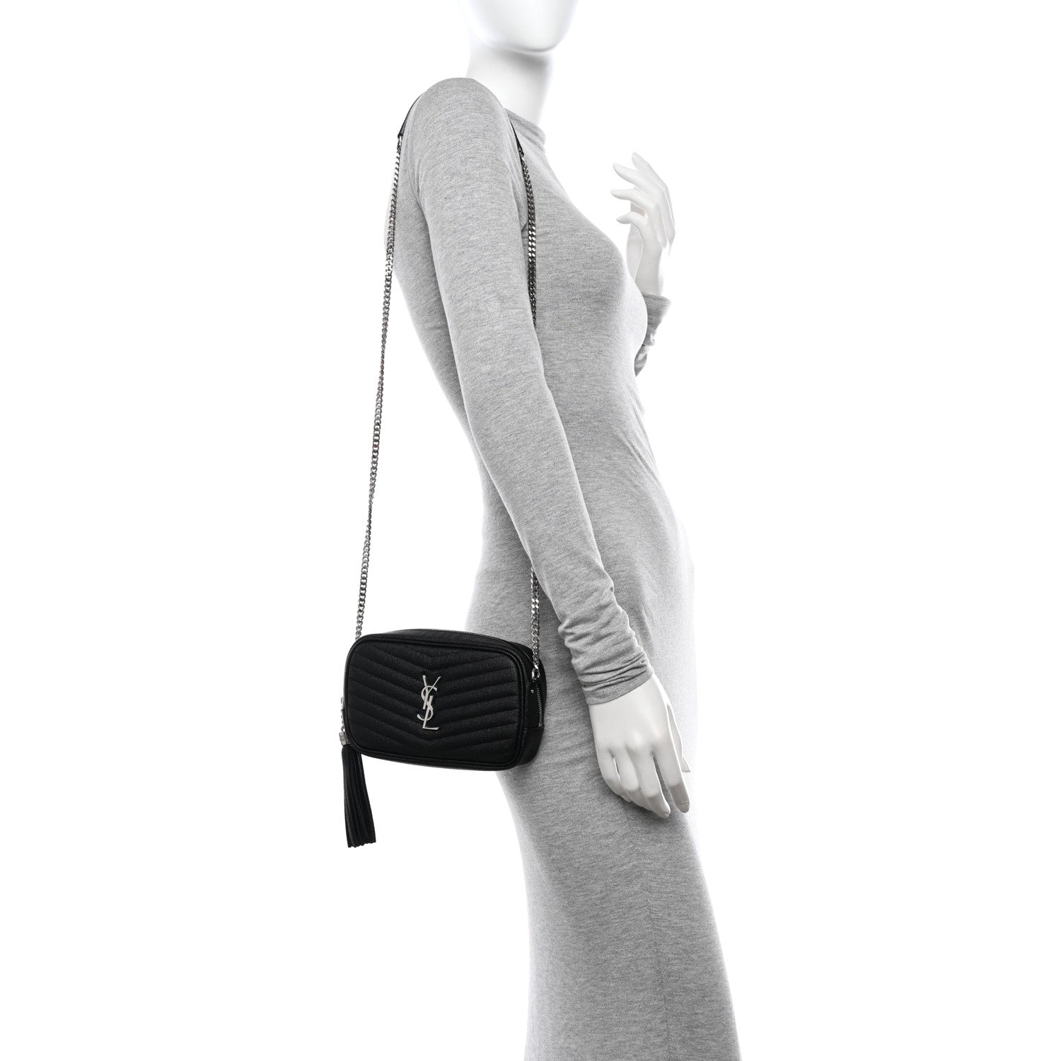 Saint Laurent Grain De Poudre Matelasse Monogram Mini Lou Camera Bag Black 2 of 10