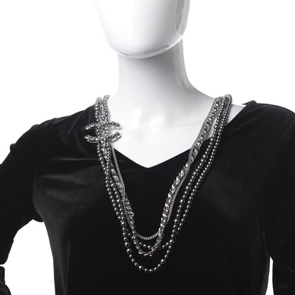 Chanel Crystal Pearl Lambskin CC Multi Strand Necklace Grey Silver 2 of 5