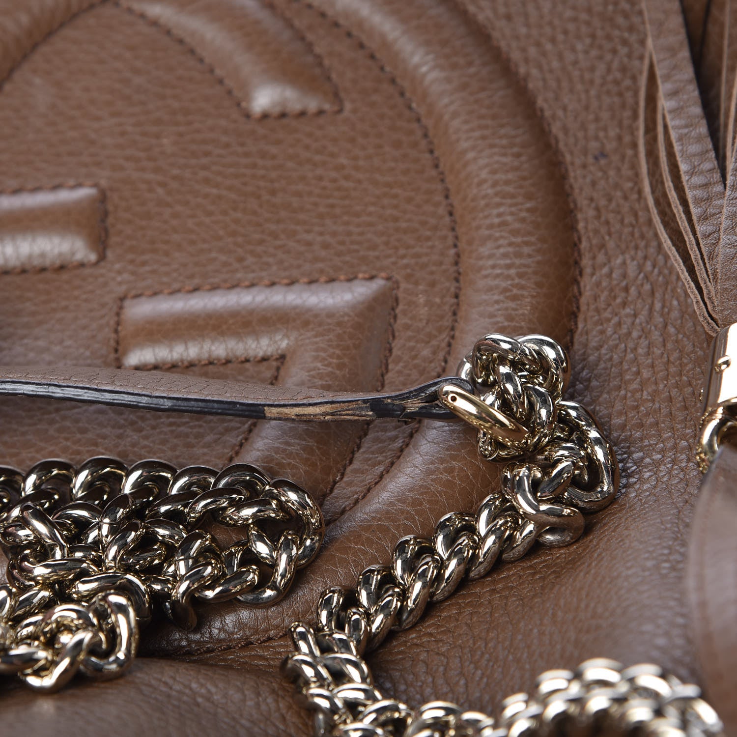 Gucci Pebbled Calfskin Medium Soho Chain Shoulder Bag Maple Brown 12 of 19