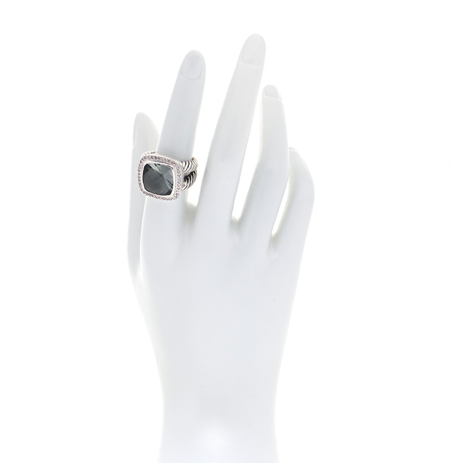 David Yurman Sterling Silver Diamond Prasiolite 14mm Albion Ring 54 7 2 of 5