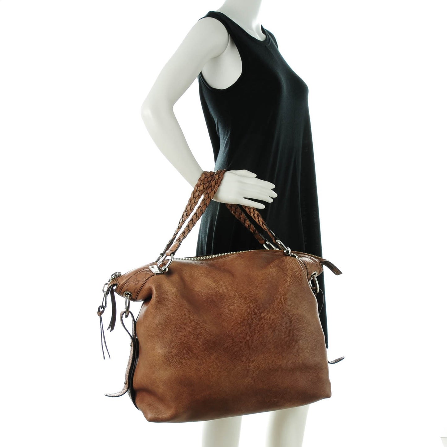 Calfskin Large Bamboo Bar Shoulder Bag Light Brown