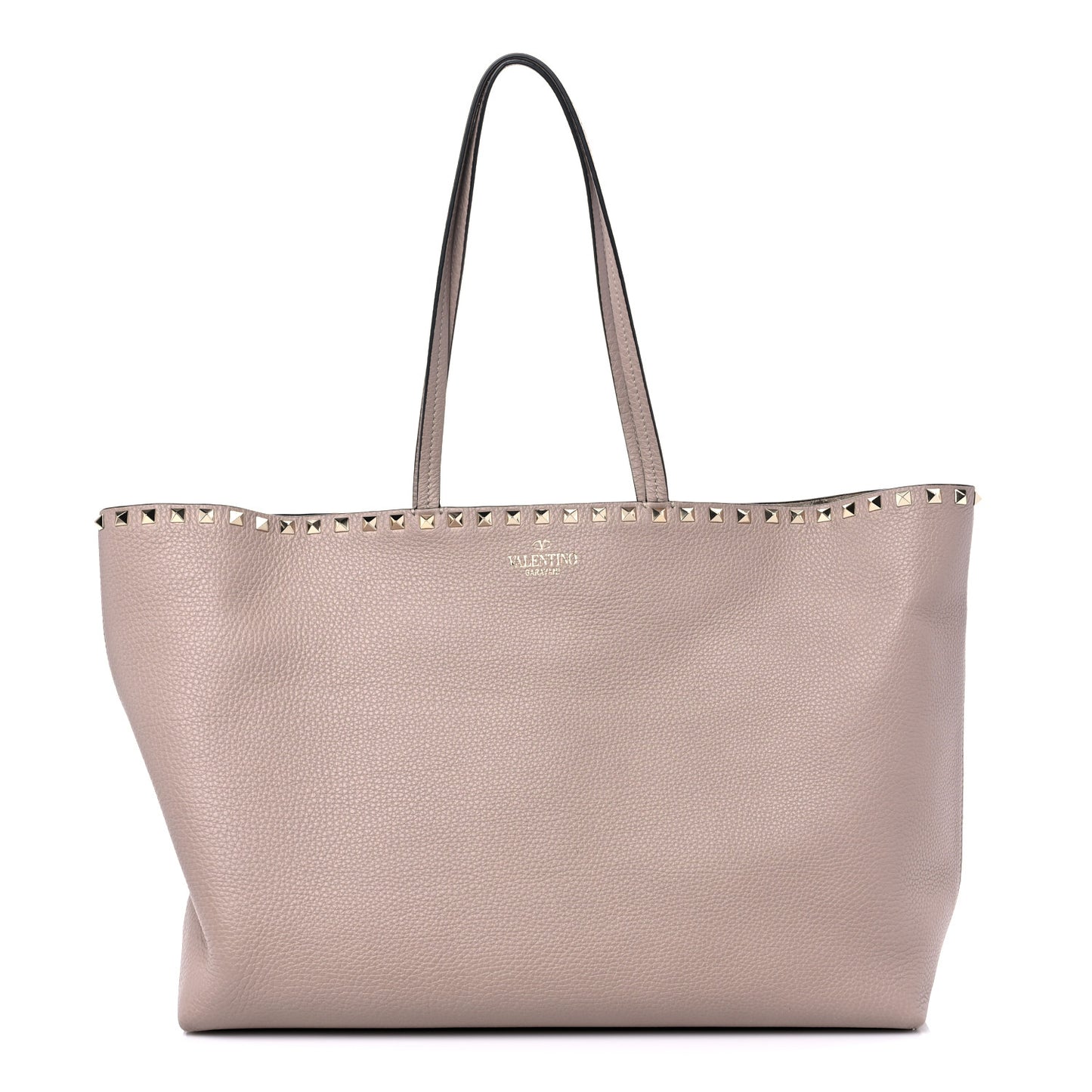 Grained Calfskin Rockstud Shoulder Tote Poudre