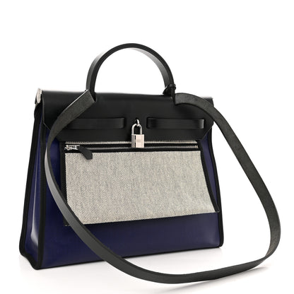 Hermes Toile H Berline Vache Hunter Herbag Zip PM 31 Bleu Encre Black 4 of 16