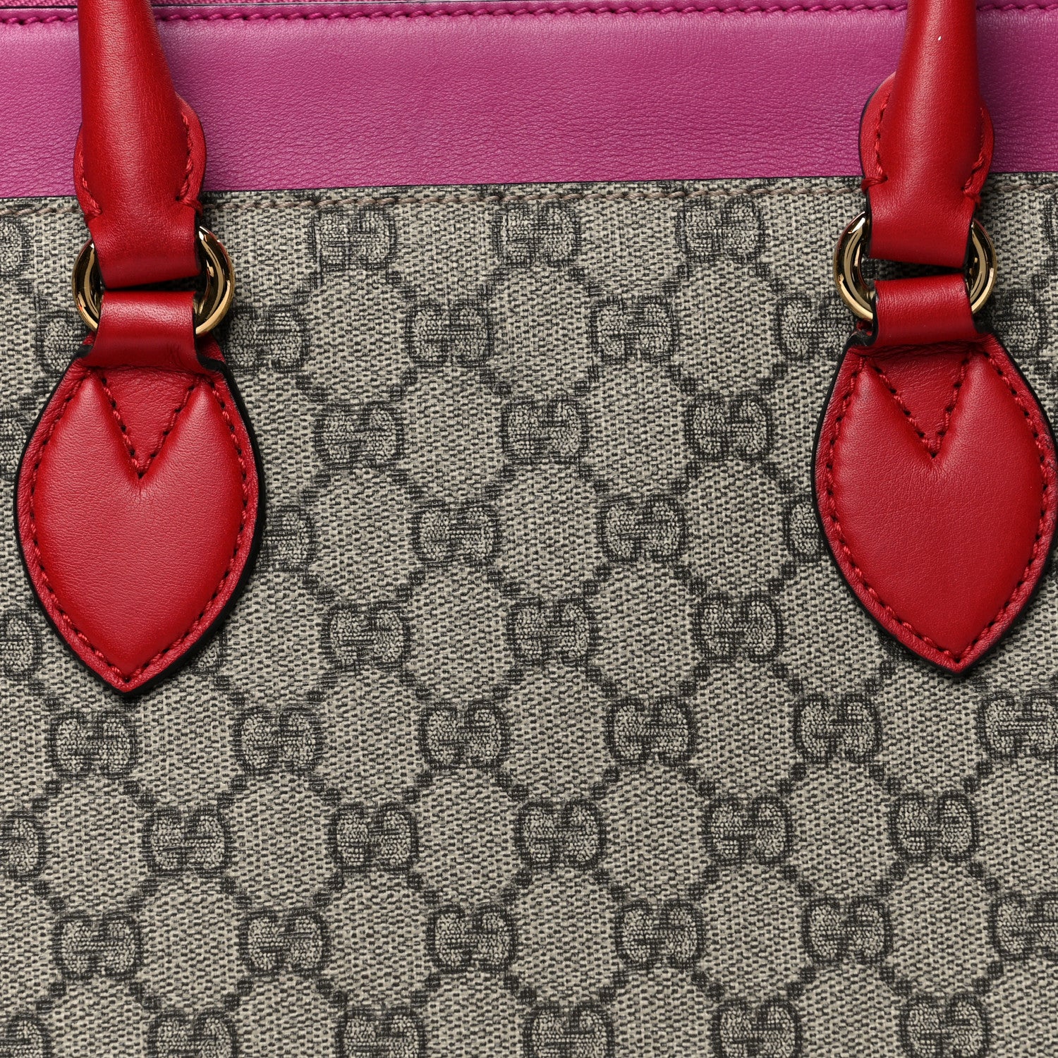 Gucci GG Supreme Monogram Moon Calfskin Small Zip Top Tote Beige Ebony Hibiscus Red New Rosette 8 of 10
