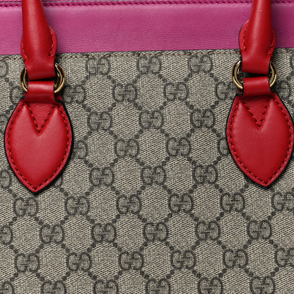Gucci GG Supreme Monogram Moon Calfskin Small Zip Top Tote Beige Ebony Hibiscus Red New Rosette 8 of 10