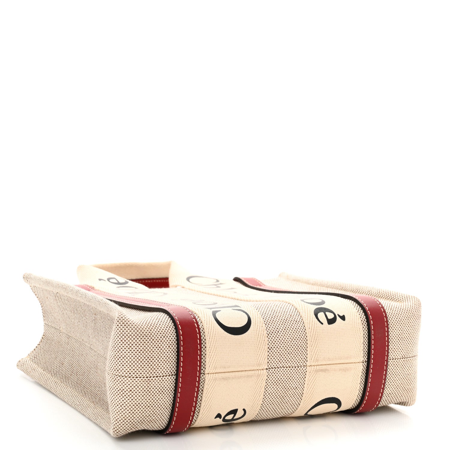 Chloe Cotton Calfskin Small Woody Ribbon Tote With Strap White Smoked Red 4 of 10