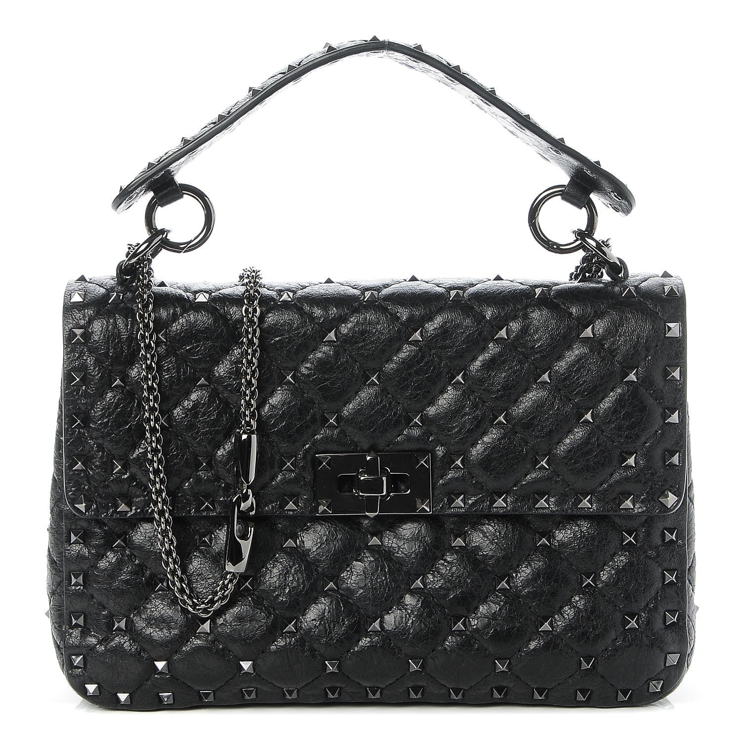 Valentino Garavani Craquele Nappa Medium Rockstud Spike Shoulder Bag Black 1 of 8