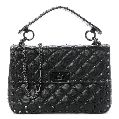 Valentino Garavani Craquele Nappa Medium Rockstud Spike Shoulder Bag Black 1 of 8