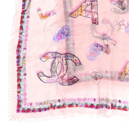Chanel Cashmere Tweed Printed CC Fringe Scarf Pink Multicolor 2 of 4