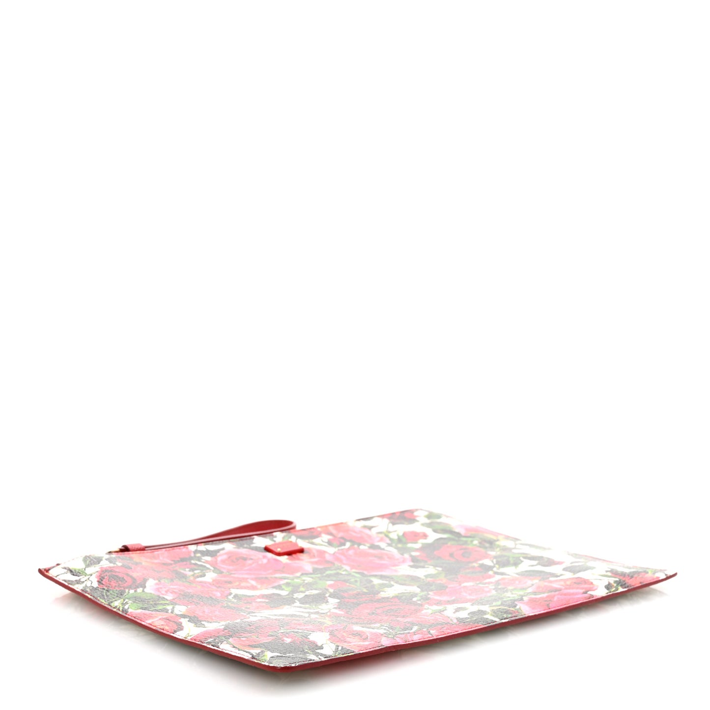Calfskin Rose Print Zip Pouch Red Multicolor