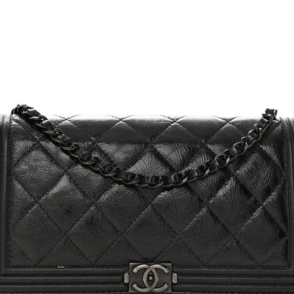 Chanel Shiny Aged Calfskin Quilted Boy Wallet On Chain WOC So Black 9 of 18
