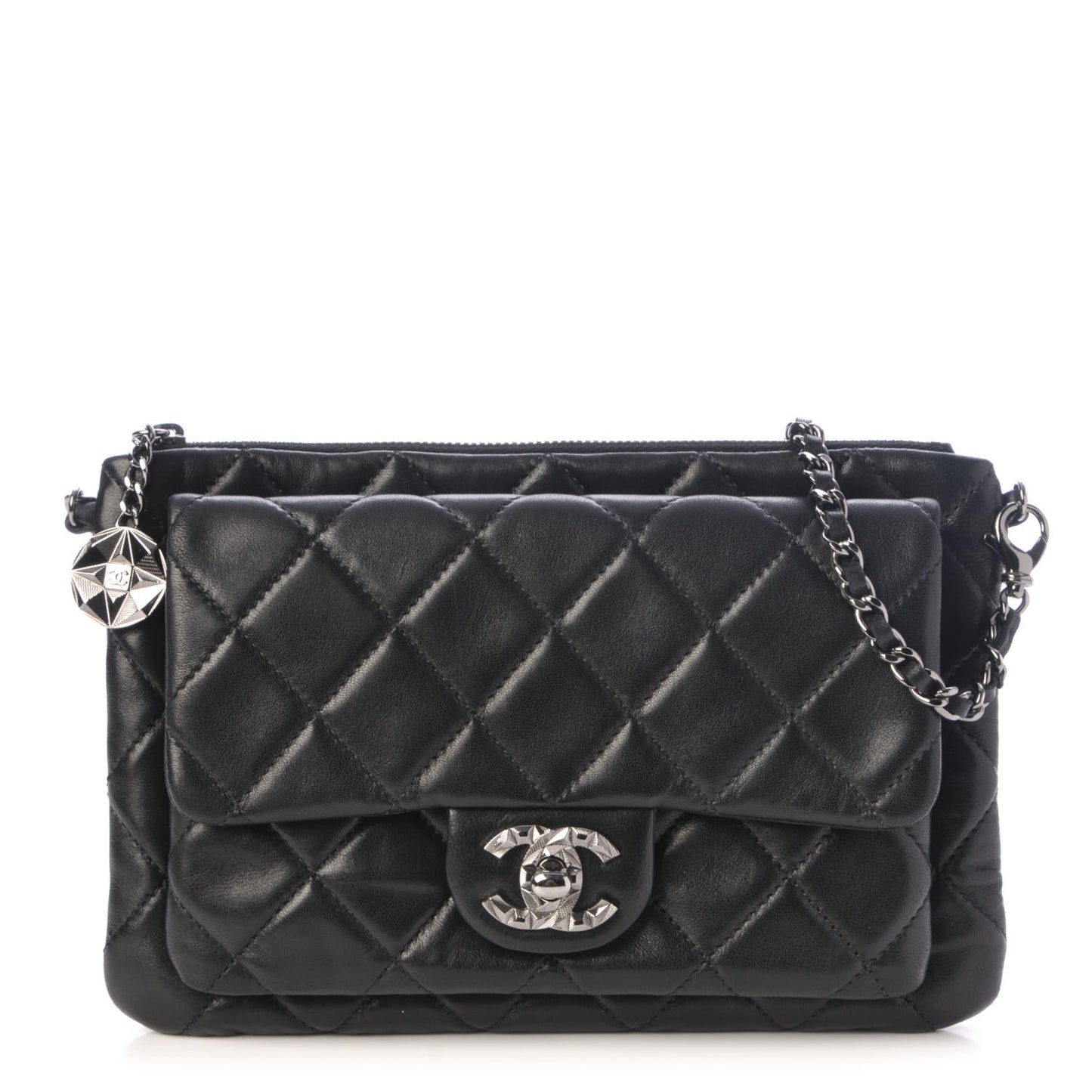 Lambskin Quilted Mineral Nights Flap Wristlet Black