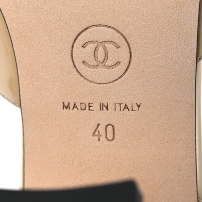 Chanel Patent Calfskin Cap Toe CC Slingback Pumps 40 Beige Black 8 of 11