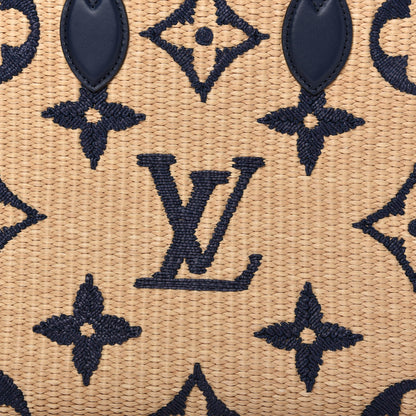 Louis Vuitton Raffia Calfskin Monogram Giant Onthego MM Blue 9 of 10