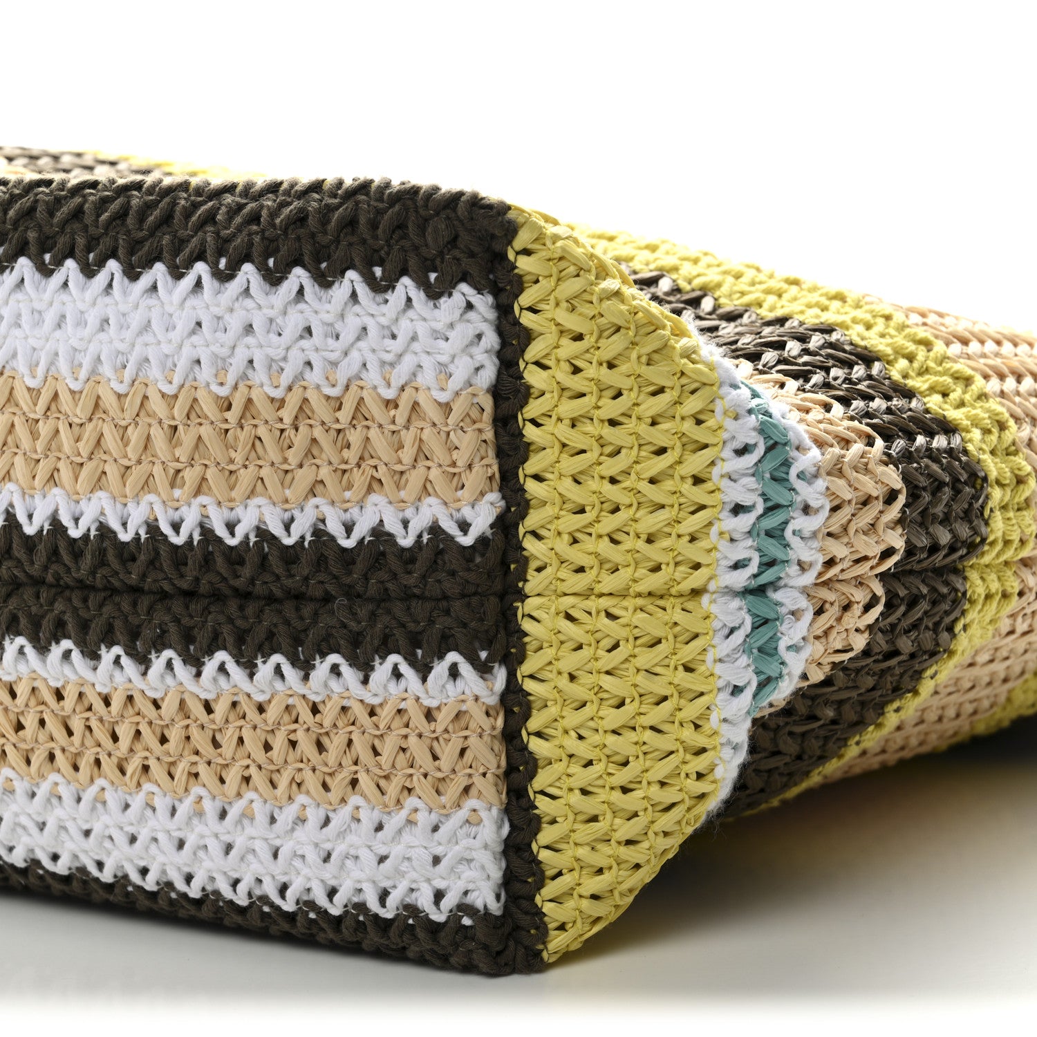 Miu Miu Raffia Crochet Stripe Tote Bag Tundra Limone Natural