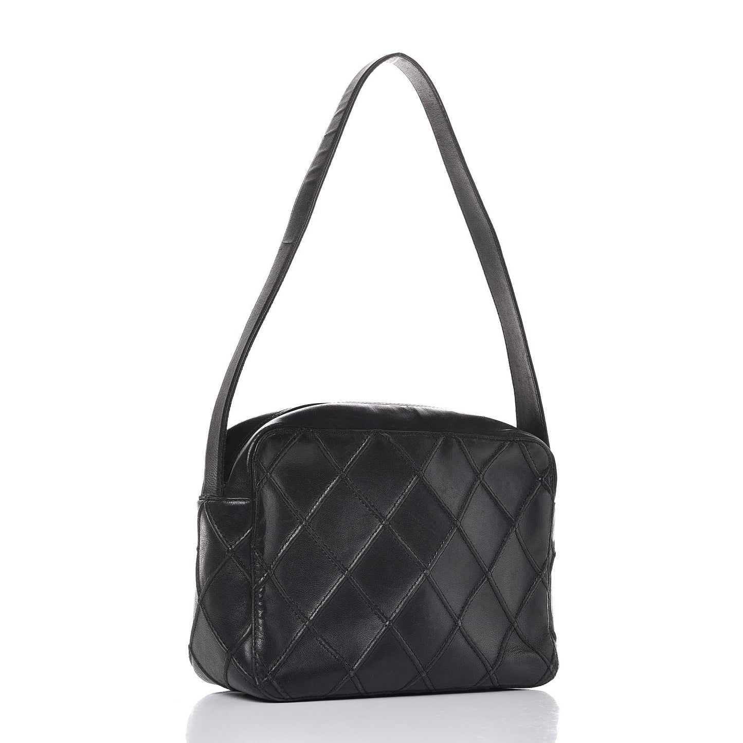 Lambskin Diamond Stitched Camera Case Black