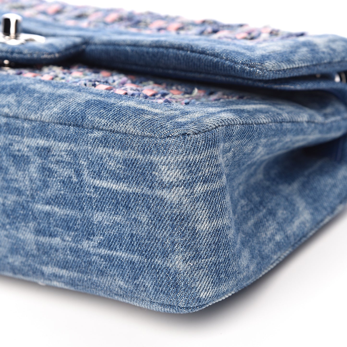 Denim Tweed Quilted Medium Double Flap Blue
